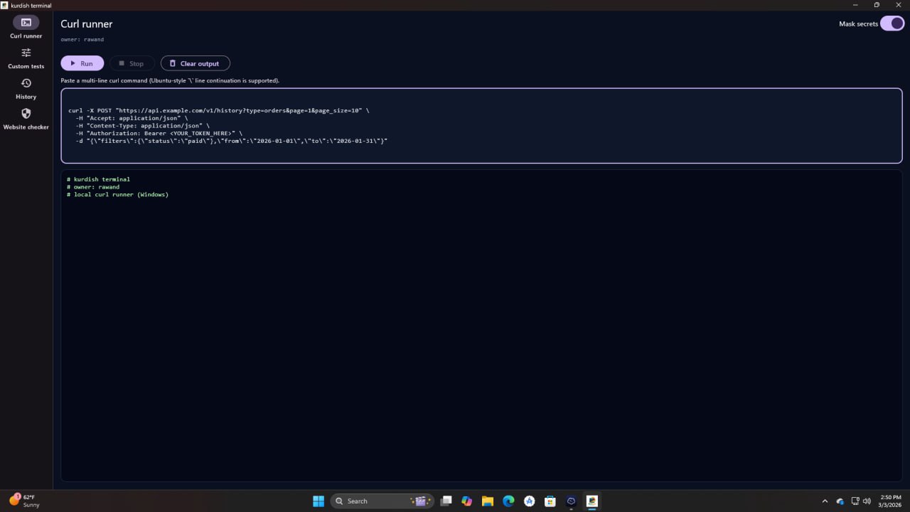 Kurdish Terminal CURL Runner Feature